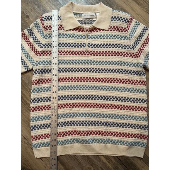 Vtg Textured Polo Striped Red Blue 90s 1/4 Zip Medium Alfred Dunner - Picture 2 of 8